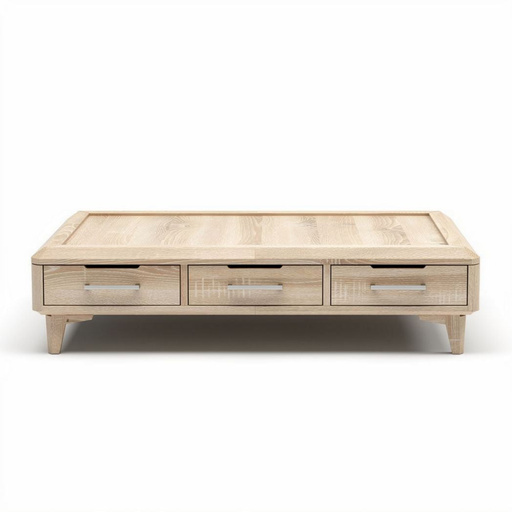 Wooden coffee table with three drawers 80 x 50 x 20cm natural finish