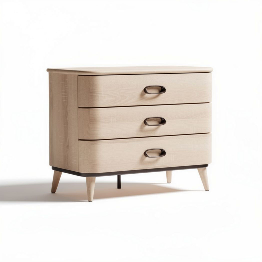 Modern three-drawer chest with wood finish and tapered legs 75 x 40 x 70cm