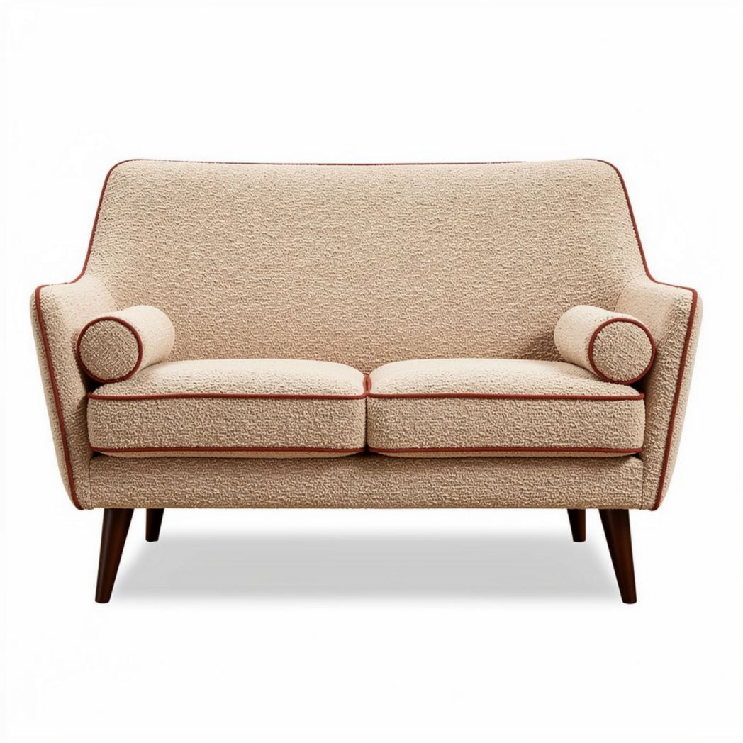 Two-seater sofa in light blue fabric with wooden legs and cushions 150 x 80 x 75cm