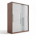 Modern wooden wardrobe with sliding glass doors and adjustable shelves 180 x 120 x 40cm