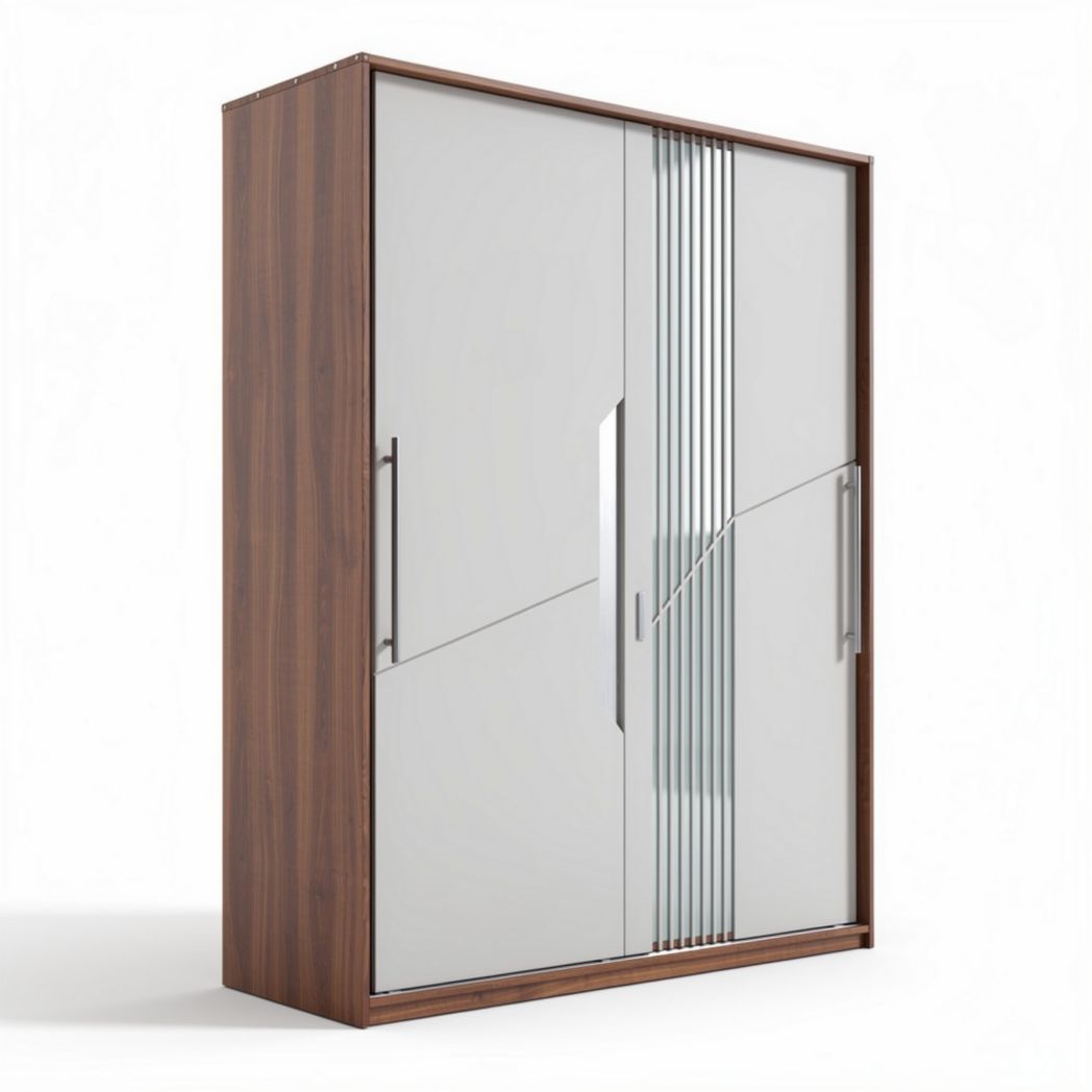 Modern wooden wardrobe with sliding glass doors and adjustable shelves 180 x 120 x 40cm