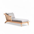Wooden lounge chair with gray fabric cushion and removable pillow 200 x 80 x 70cm