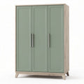 Three-door wardrobe with modern design and green doors in wood finish 150 x 90 x 40cm