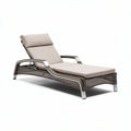 Outdoor chaise lounge chair with adjustable backrest and aluminum frame in brown wicker finish