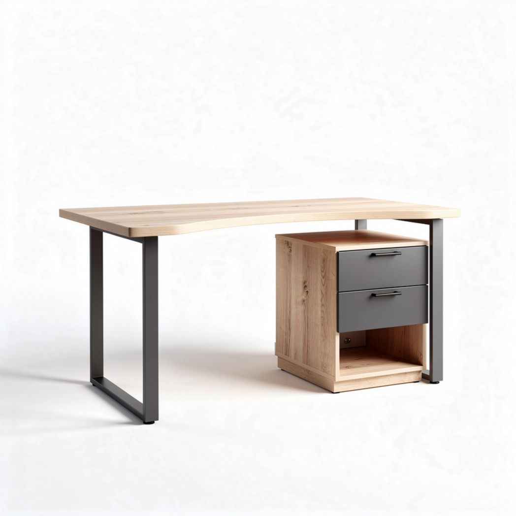 Wooden desk with metal legs and storage drawers 150 x 75 x 75cm