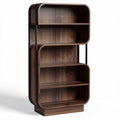 Wooden bookshelf with curved shelves and black metal frame 80 x 30 x 150cm