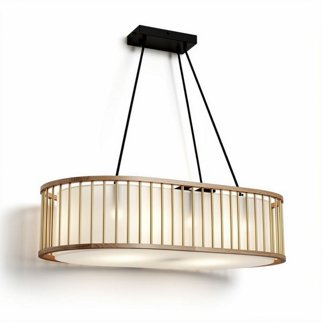Linear pendant light fixture with gold metal frame and frosted glass shade 60 x 30 x 15cm