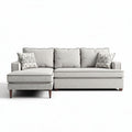 L-shaped sectional sofa in light gray fabric with removable cushions 230 x 150 x 80cm