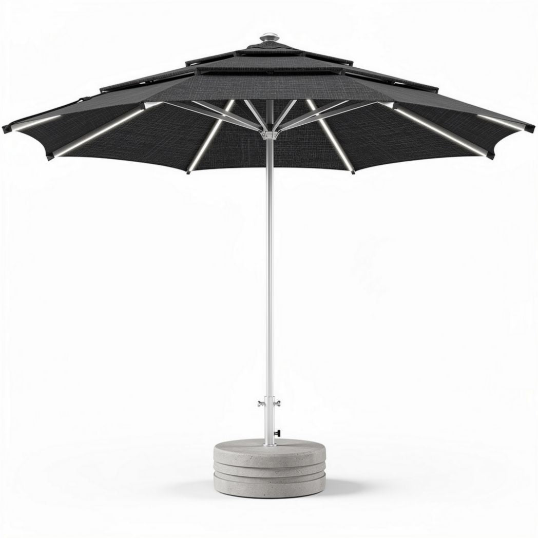 Outdoor patio umbrella with aluminum frame and UV protection in black 200 x 200 x 250cm