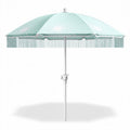 Light blue beach umbrella with fringe design 6 feet diameter adjustable pole