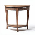 Wooden demi-lune console table with lower shelf and metal accents 90 x 40 x 75cm