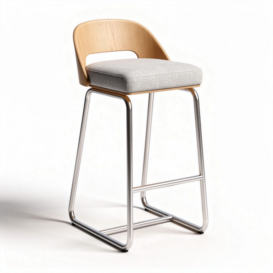 Modern wooden bar stool with cushioned seat and steel frame 42 x 42 x 100cm