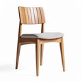 Wooden dining chair with fabric seat cushion and slatted back design 42 x 45 x 85cm