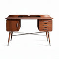Wooden mid-century modern desk with drawers and cabinet 120 x 60 x 75cm
