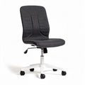 Office chair with brown faux leather upholstery and adjustable height